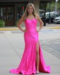 Mermaid Scoop Neck Satin Corset Prom Dresses