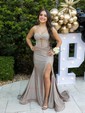 Mermaid Strapless Glitter Corset Prom Dresses With Ruched