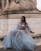 Ball Gown Off-the-shoulder Tulle Corset Prom Dresses With Puff Sleeve