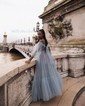 Ball Gown Off-the-shoulder Tulle Corset Prom Dresses With Puff Sleeve