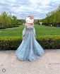 Ball Gown Off-the-shoulder Tulle Corset Prom Dresses With Puff Sleeve
