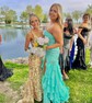 Mermaid Strapless Chiffon Tiered Prom Dresses With Appliques