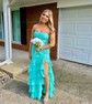 Mermaid Strapless Chiffon Tiered Prom Dresses With Appliques