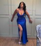 Sheath/Column V-neck Glitter Corset Prom Dresses With Appliques
