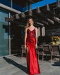 Sheath/Column V-neck Glitter Corset Prom Dresses With Appliques